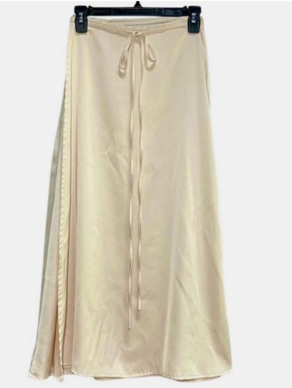 Cream Satin Wrap Midi Skirt